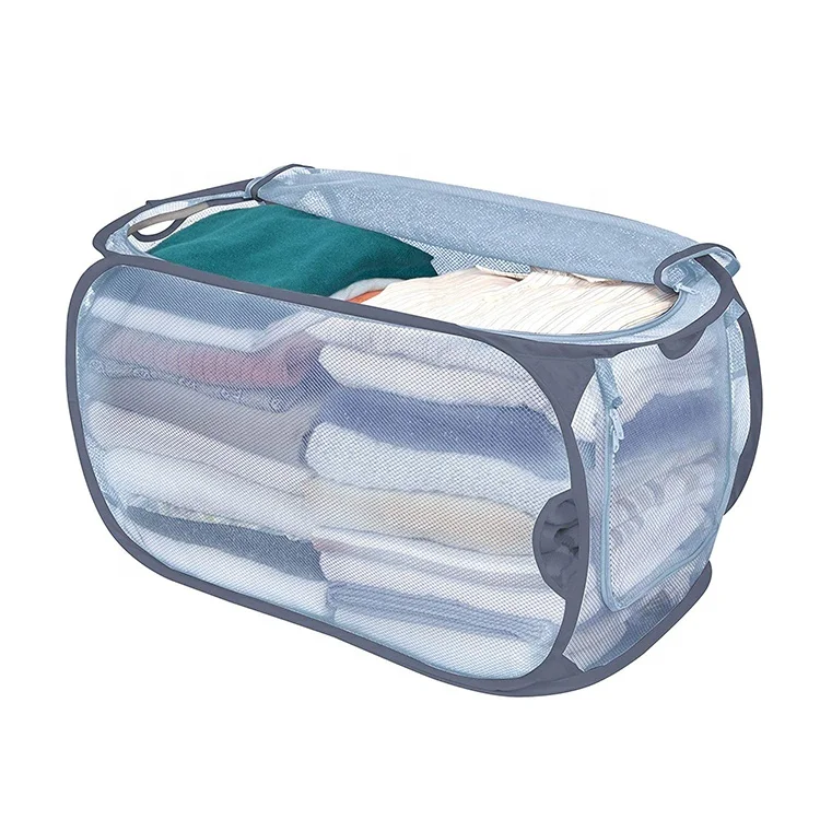 Складная сетчатая корзина для белья с 2023 крышкой Экологически чистая домашняя упаковка одежды прочная сшитая конструкция