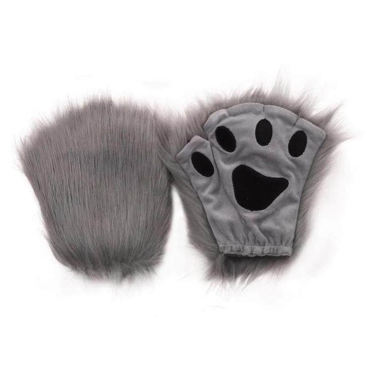 Furry Wolf Bear Paw Gloves Cosplay Animal Paws Wolf Fingerless Paw Glove