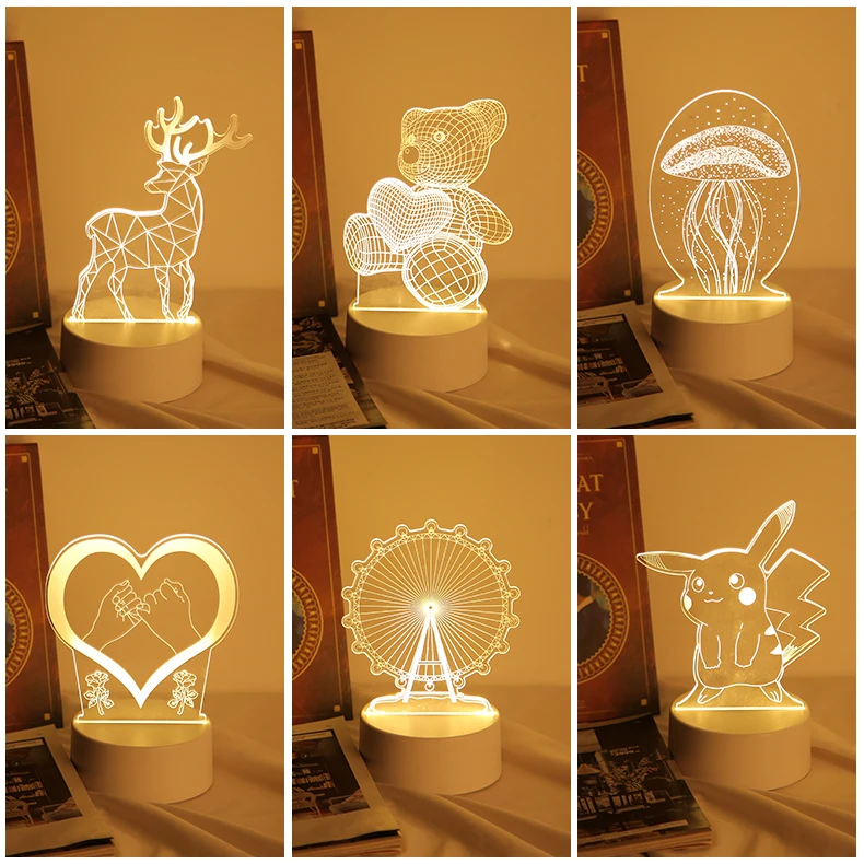  Современные недорогие Акриловые 3D USB-лампы домашний декор декоративное освещение светодиодные ночники настольные лампы ночник 3