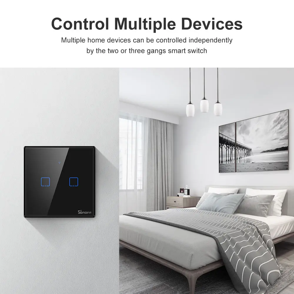 Sonoff TX T3 US 3gang Smart Home WiFi RF Remote Control Wall Light Switch Panel Touch Light Switch Work with Google Home Alexa