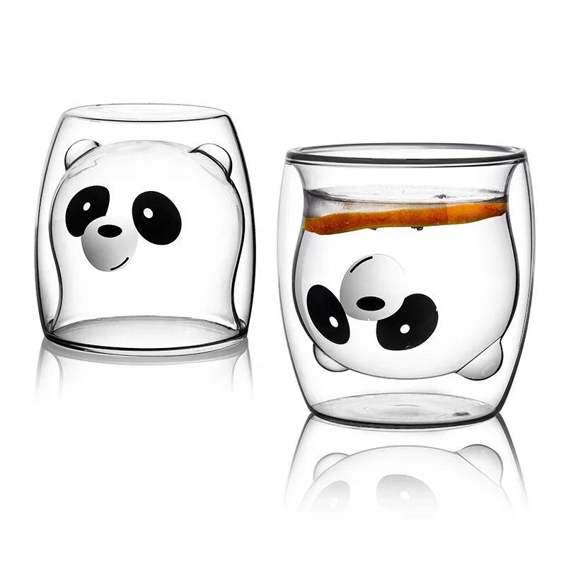 Hot sell 250ml Double Wall Insulated Thick Glasses Cute Bear Design Tumblers Bear Shaped Glass Cup