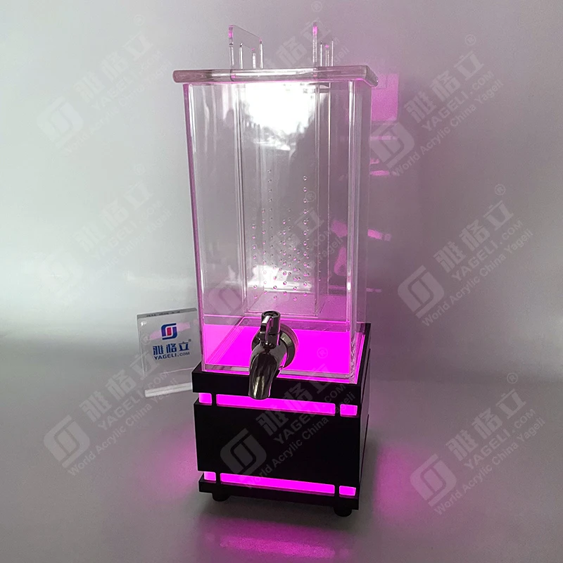 Hot acrylic square transparent 2 gallon food beer bucket dispenser beer tower bar with light diode lights