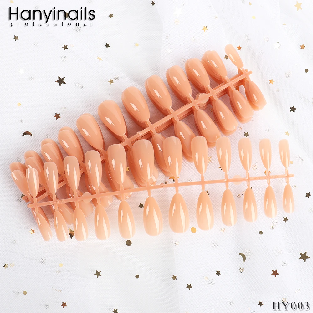 Hanyinails Wholesale Almond Coffin Salon False Nails Colorful Customized Acrylic Press On Nails With Packaging
