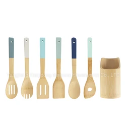 Домы Amazon, Лидер продаж, кухонный инструмент, 9 шт., посуда с держателем, Бамбуковая лопатка, набор ложек