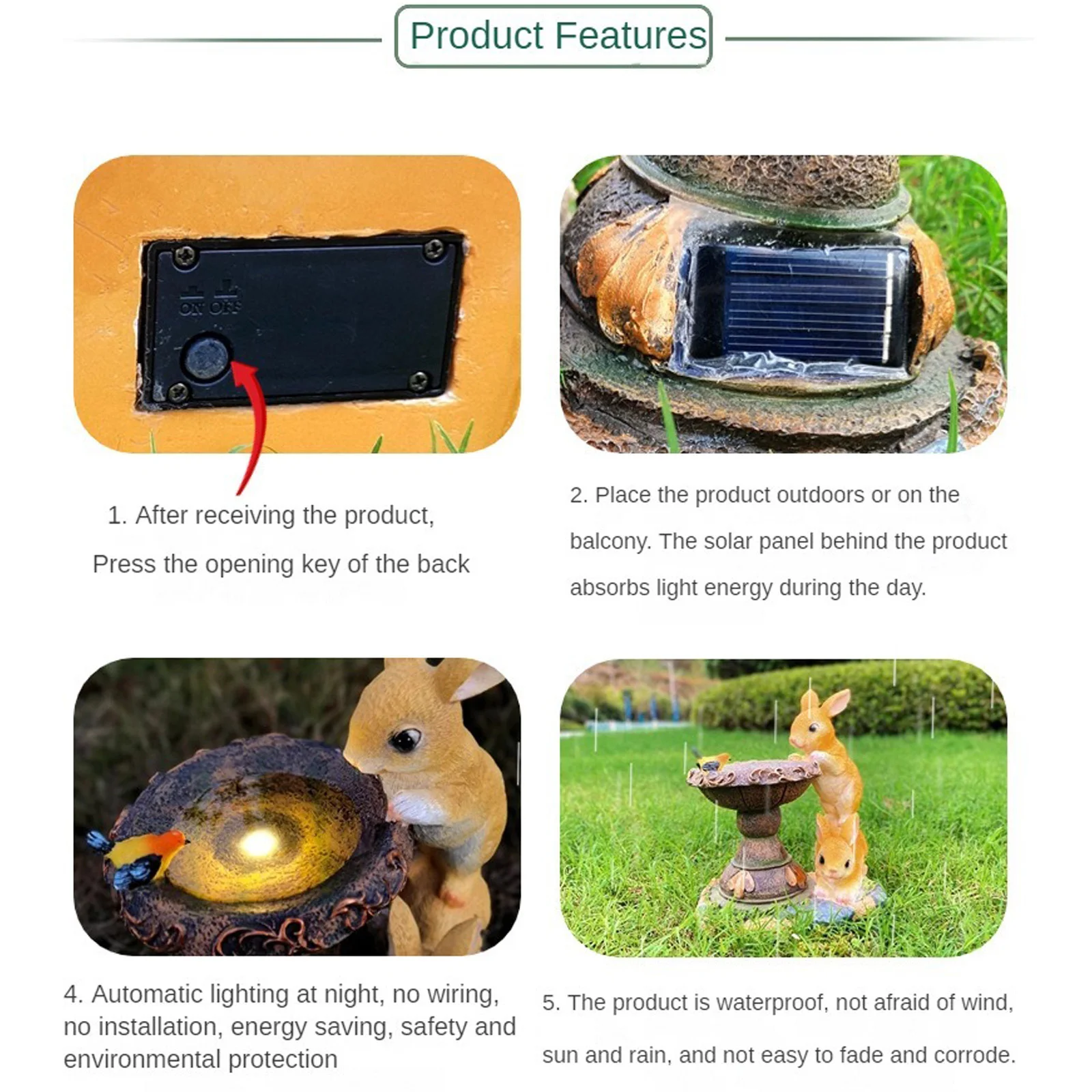 Resin material cat shaped garden decoration, outdoor solar lights, lawn decoration ornaments