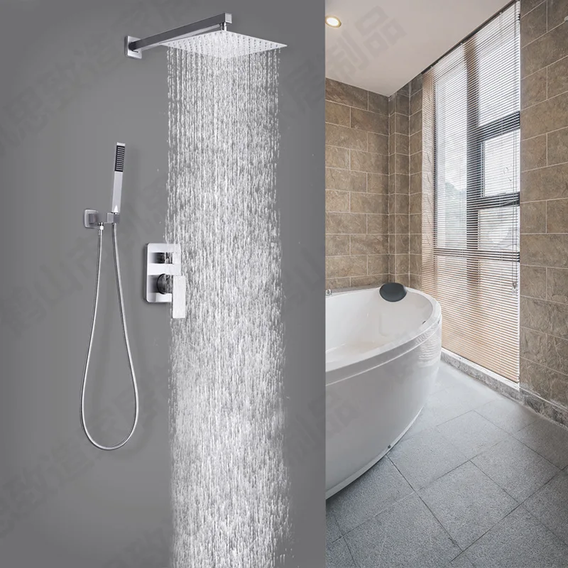 GuangZhou Hotel Black Big Rain Fall and Waterfall Shower Faucet Set Bath Tap High Pressure Square Douche Complet Shower