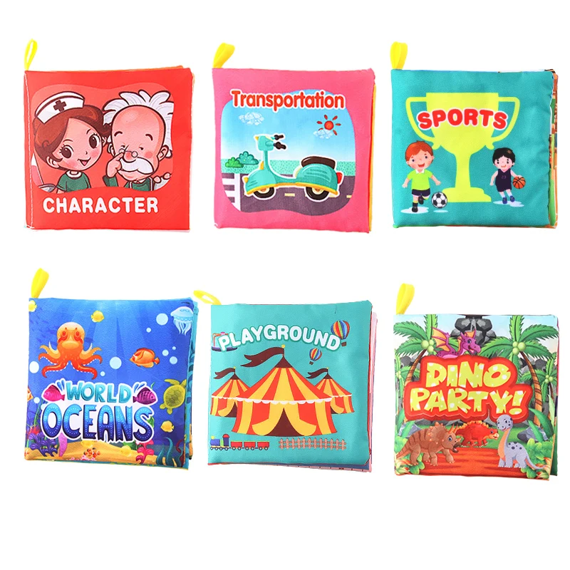 Washable Cloth Book for Baby Book Food Grade Baby Toys Set Person Traffic Ocean Playground Sport Dinosaur