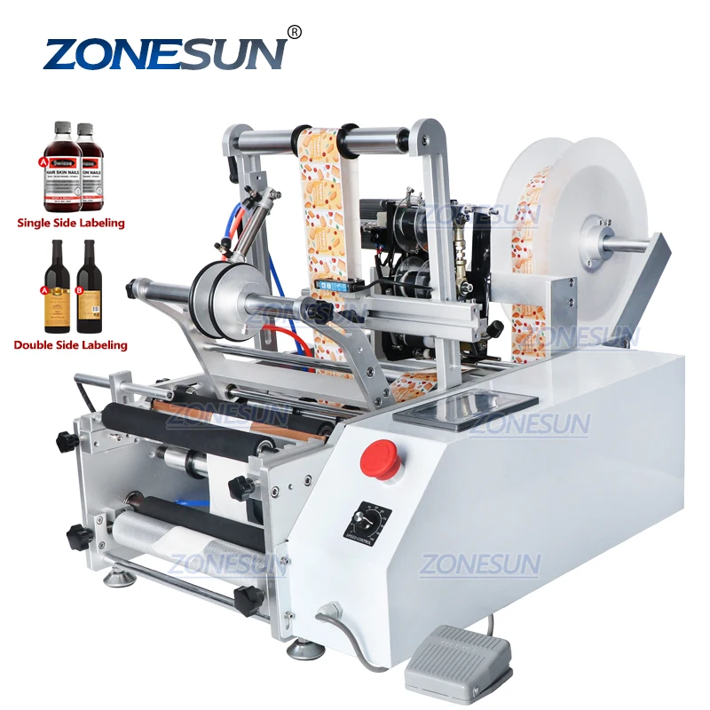 Полуавтоматическая настольная двухсторонняя наклейка ZONESUN TB-190, маленькая стеклянная круглая машина для маркировки винных бутылок