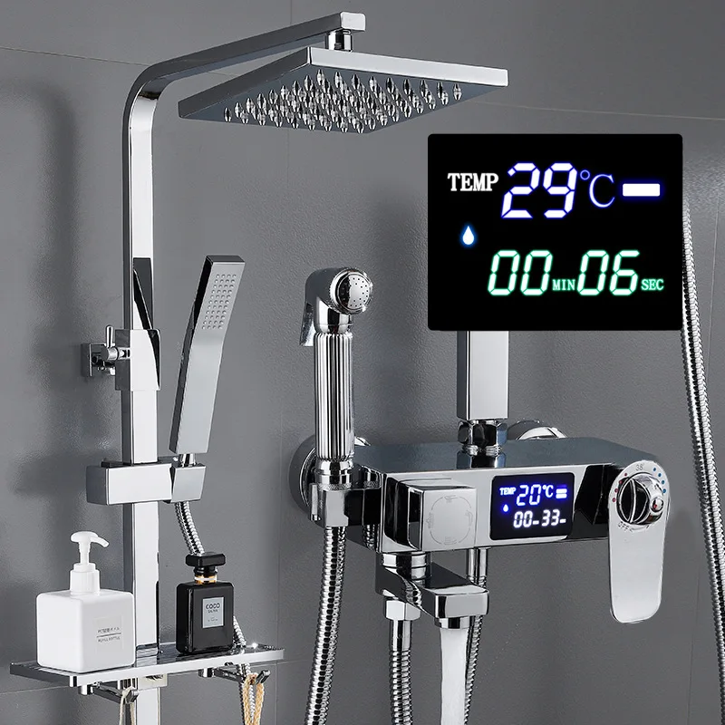 Thermostatic Bath Shower Mixer Set Bathroom Rainfall Shower Quality Brass Bathtub Faucets Head White Shower set System