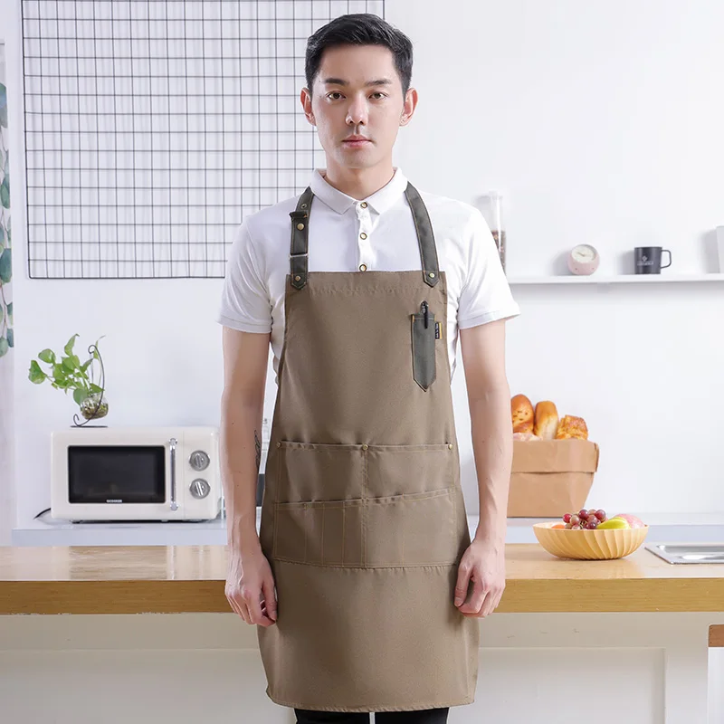 Manufacturer Adjustable Bib Apron, Unisex Black Making Machine Man With multi- Pockets Washable For Men Kitchen Restaurant