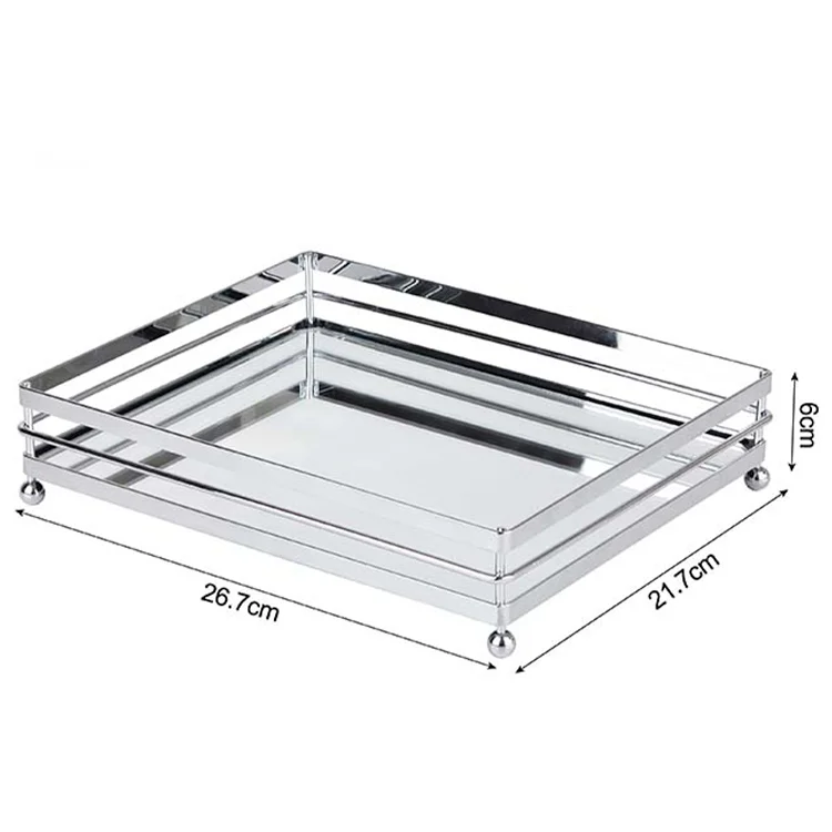 Wholesale Home Decorative Storage Silver Glass Mirror Tray Gold Metal Serving Tray