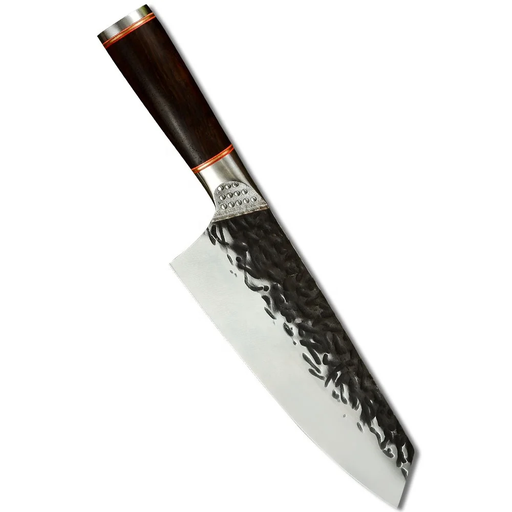 Bulk Ebony Handle High Quality Carbon Chef Knife Meat Cleaver Forged Hammer Finished Blade 5CR15 Stainless Steel Kiritsuke Knife