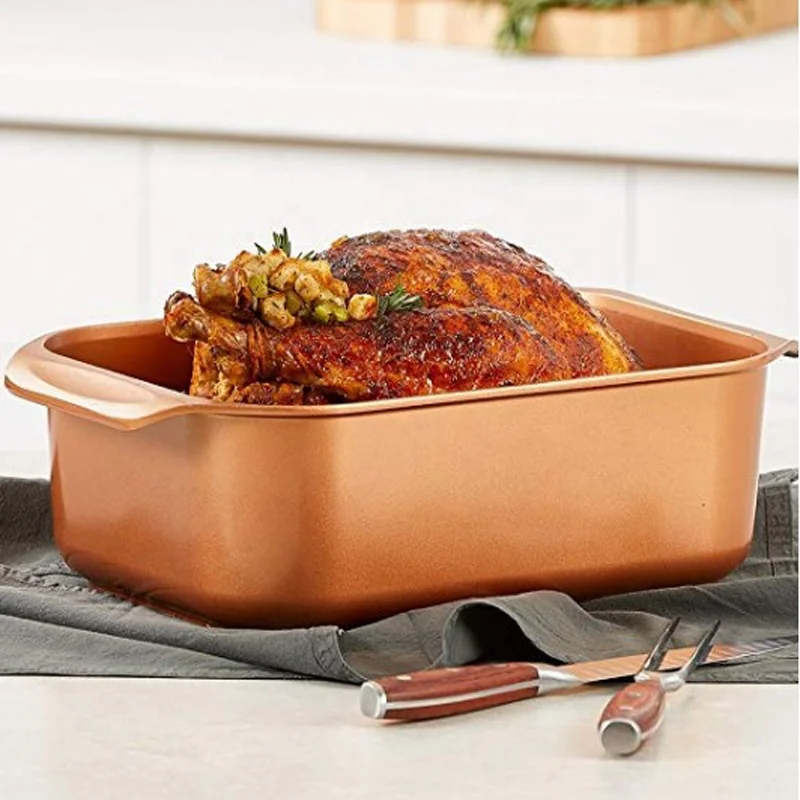 High quality Die Cast Aluminum non-stick Coating Cookware Pot Chicken  Roaster Fish Cooking pan With Glass Lid