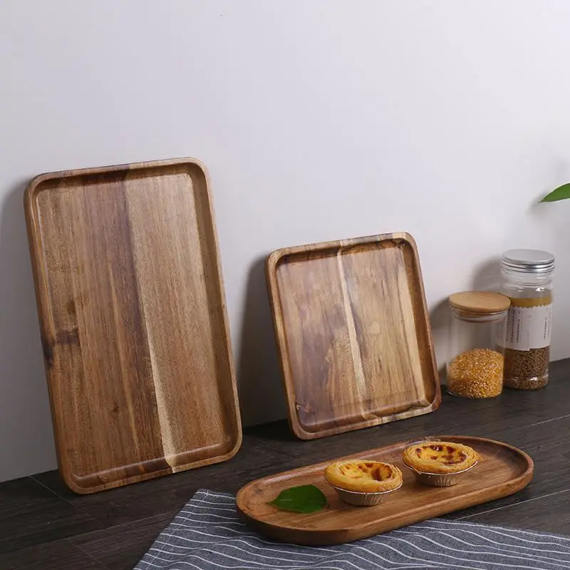 Black Walnut Solid Wood Rectangular Tableware Serving Tray Handcrafted Decorative Trays Food Tray Serving Platters for Coffee