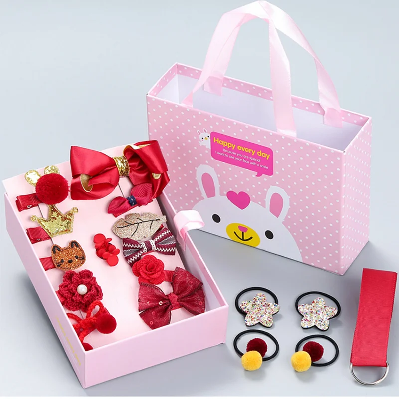 cheap Wholesale Baby 18pcs Set Cloth art hair ties hair clips headband Girls Hair accessories Gift box Set for kids