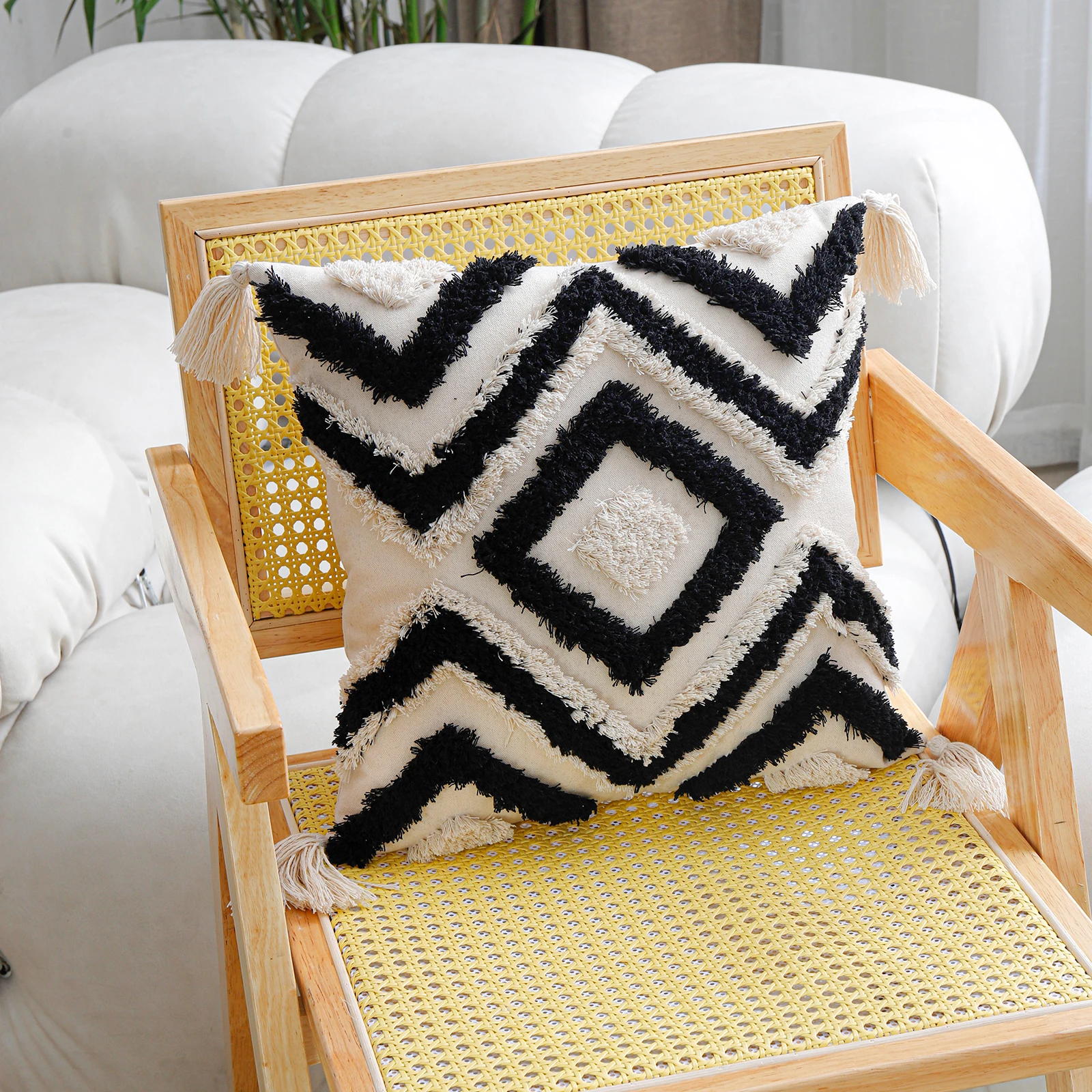 Moroccan macrame cotton fabric cushion for car boho tufted pillow case cushion cover