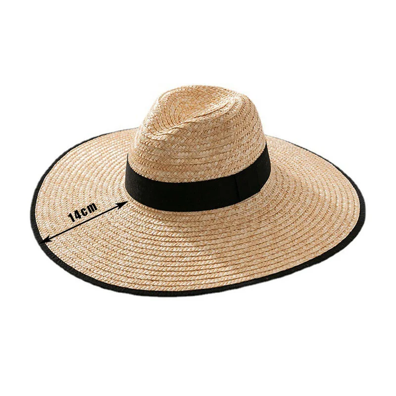Summer Men Women Classic Straw Sun Beach Hat Wide Brim Fedora Hats for UPF 50+ Sunscreen Protection Outdoor