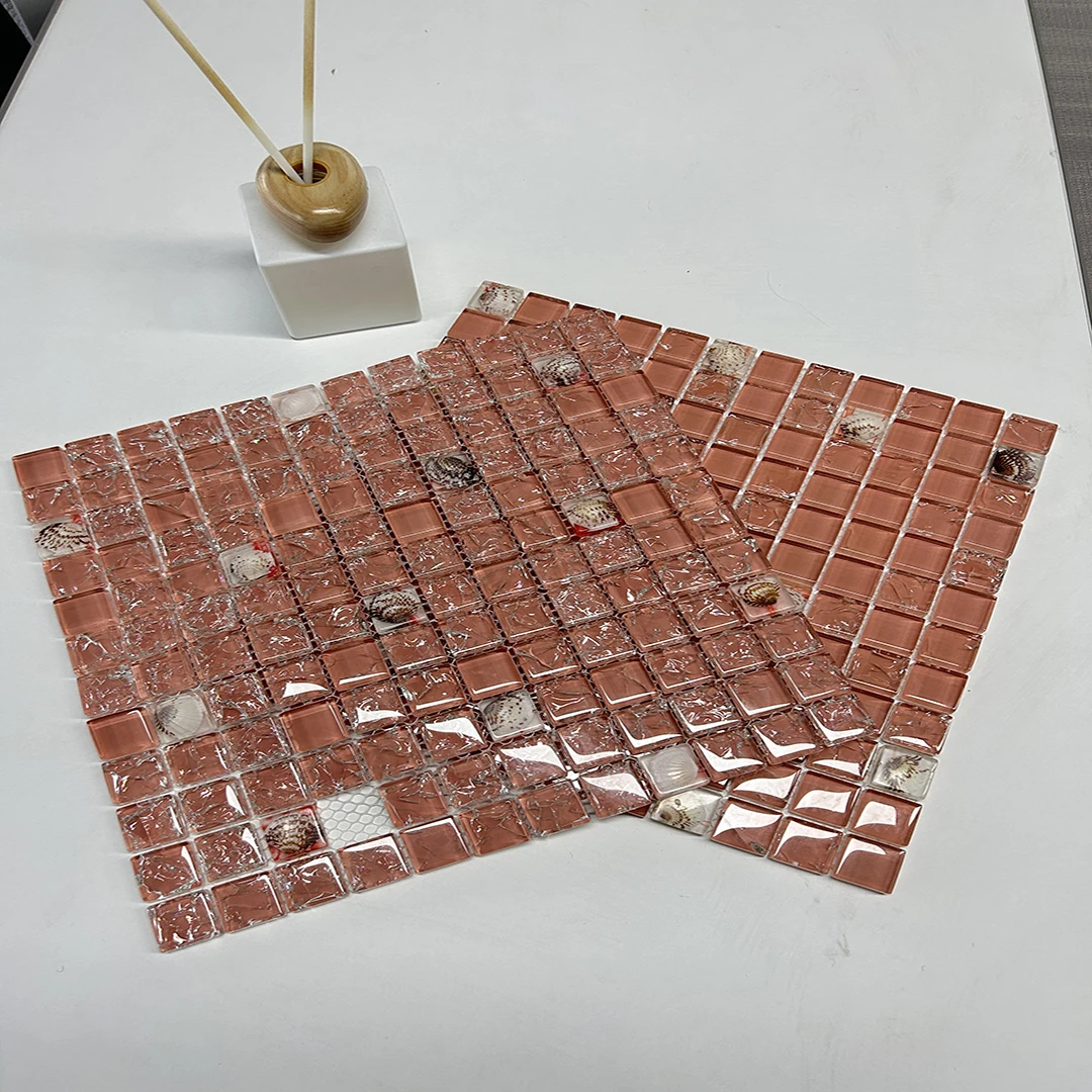 KASARO Pink Color Decorative Glass Mosaic Tile Sheets For Backsplash Kitchen Glass Tiles