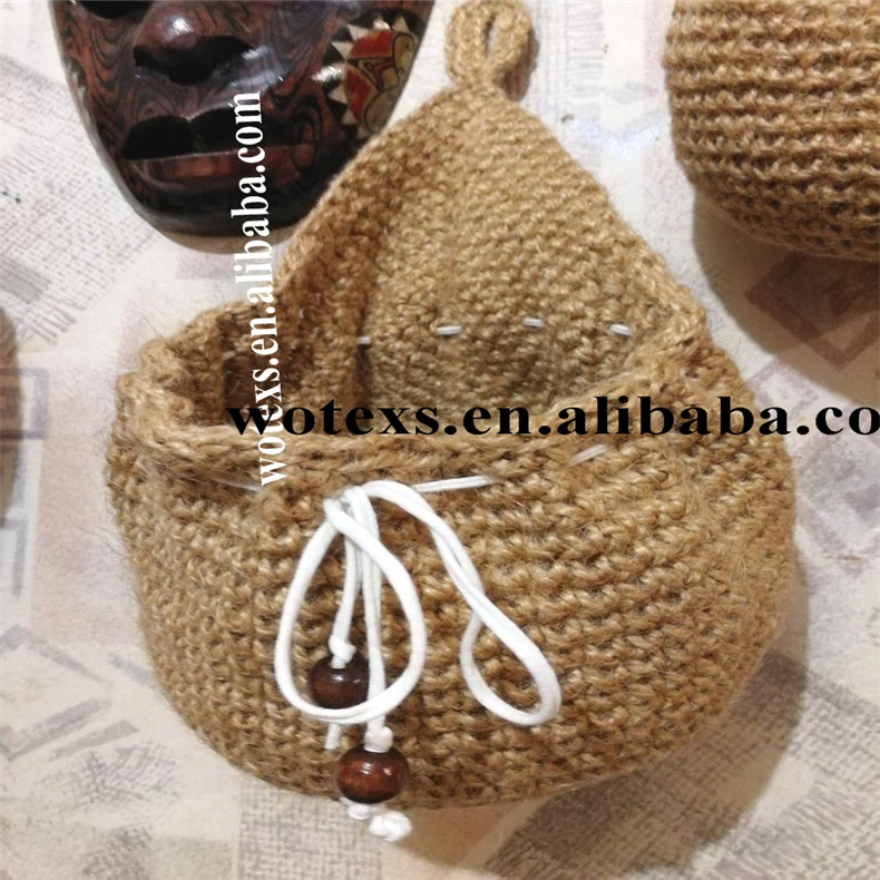 PH806 Modern Boho House Decor crochet Wall Hanging Hanger Wall Hanging jute Storage Basket