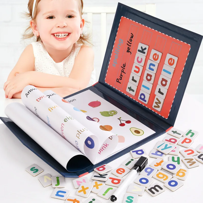Kids fun book clip magnetic word spelling English Learning game early educational wooden toys
