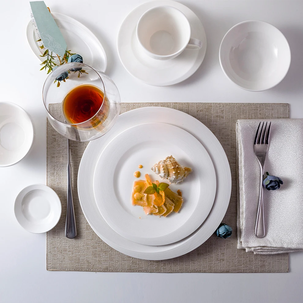 Unique Design Porcelain Banquet Dinnerware Wedding White Ceramic Dinner Set Cheap Stock Restaurant Tableware