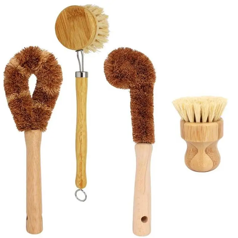 Kitchen Brush Set All Natural Fibre Wooden floor Vegetable Dish Bottle Pot Brush Sisal cleaning Brush