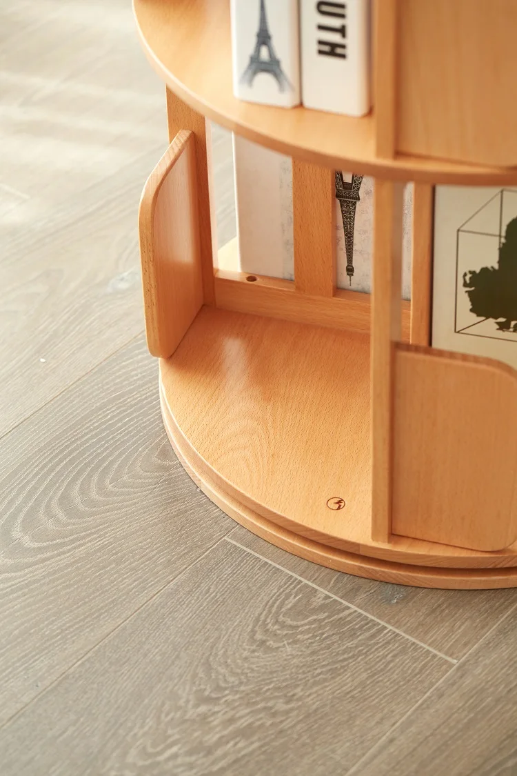 E7172 Round open modern 2/5 layer Beech wood 360 rotating swivel kids book shelf bookshelf bookcases