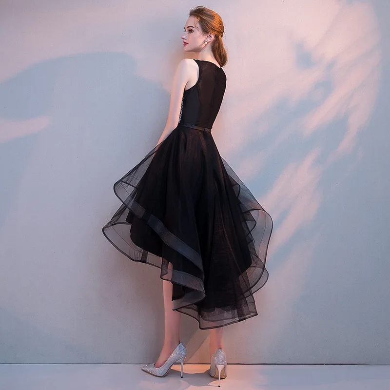 Factory sale princess little black dress elegant sequined A-line high-low evening dress