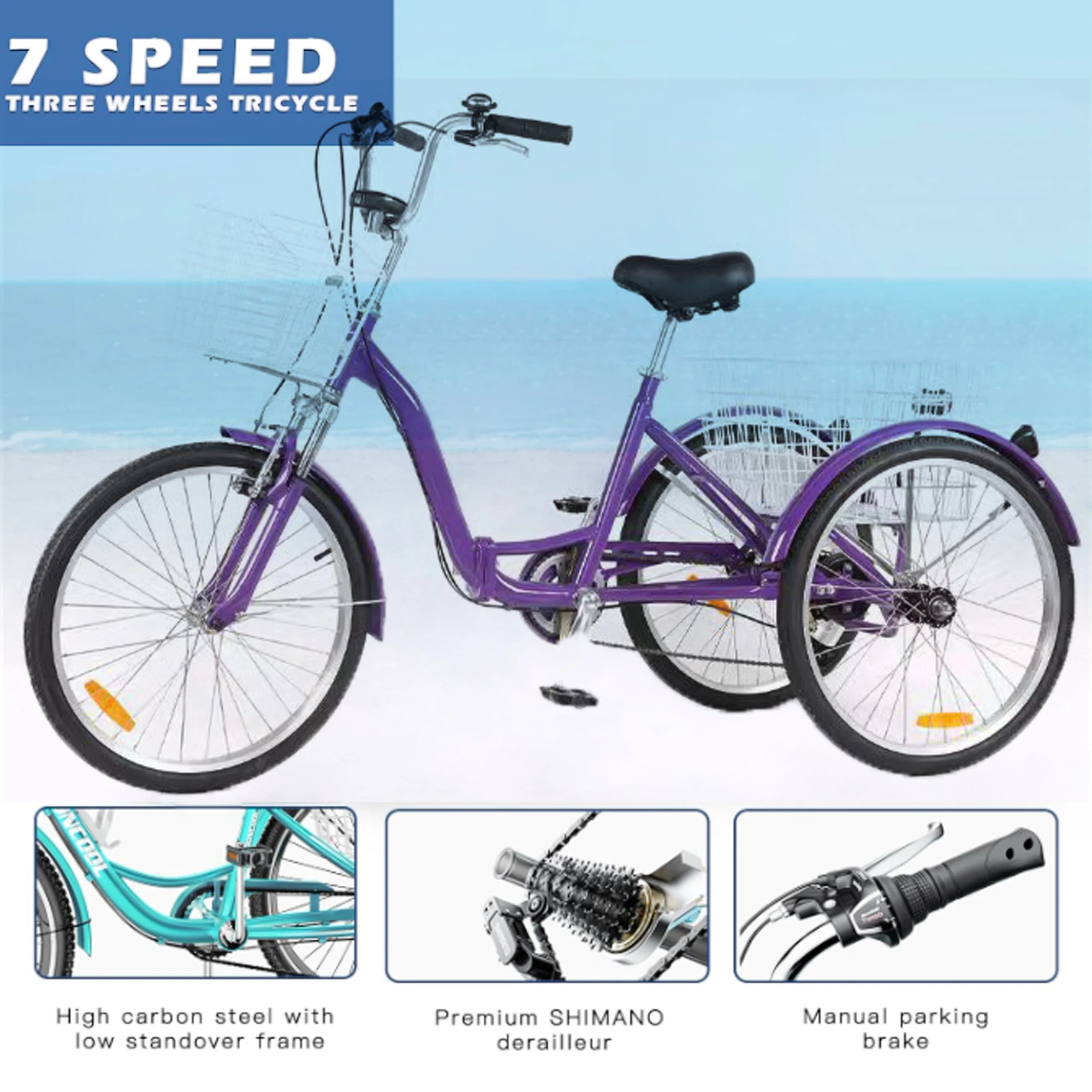 Good Quality Low Price 3 Wheel Bikes for Adults with 7 Gears Adult Trike 3 Wheel Adult Tricycle 3 Wheel Bicycle