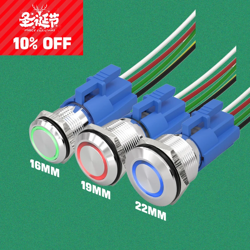 Christmas Discount Products metal latching 16MM 19MM 22MM ring led ip67 push button starter spdt dpdt switch