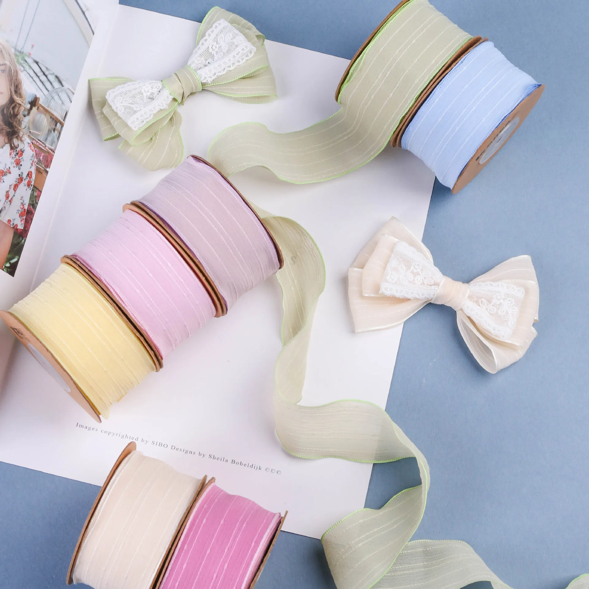 Hot Selling Vertical Stripe Chiffon Ribbon Fabric for Hair Bow Dress Hat Decoration