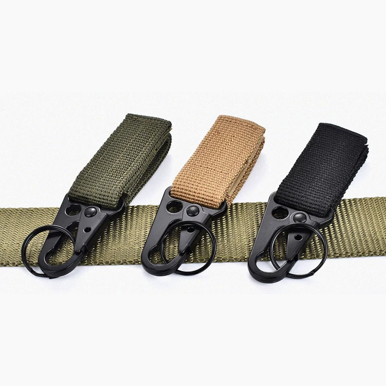 Tactical molle nylon carabiner hook buckles with key ring canvas carabiner keychain