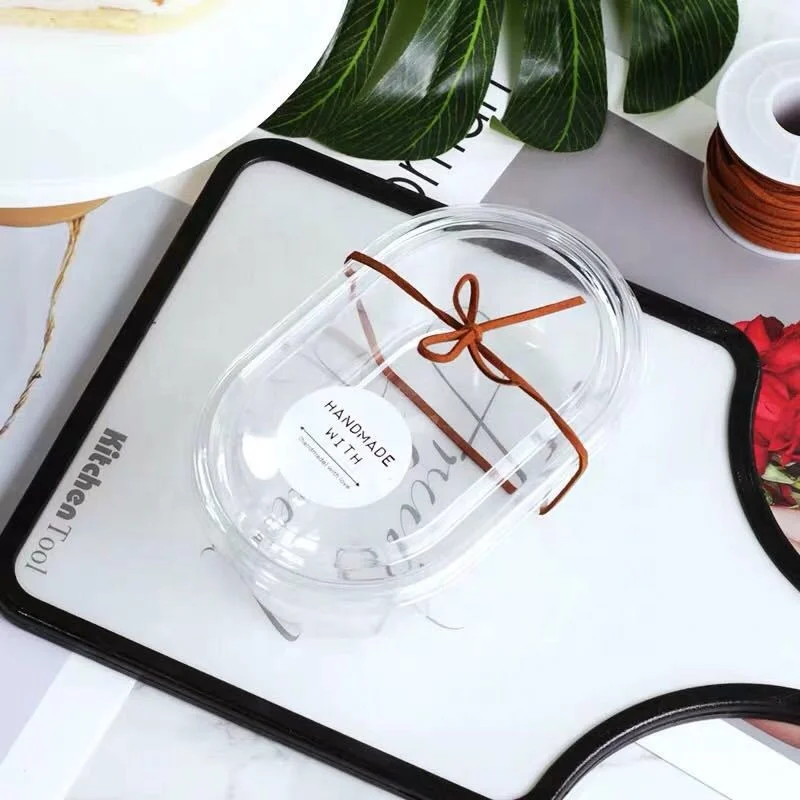 Oval Transparent Disposable food packaging boxes PET Plastic box for mousse cake snacks