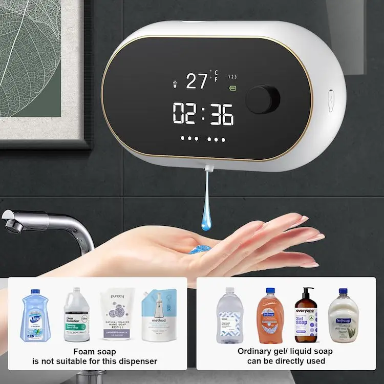 Hot Sale Wall Mount School Human Body Induction Liquid Soap Dispenser Smart Temperature Display Foam Automatic Soap Dispensers