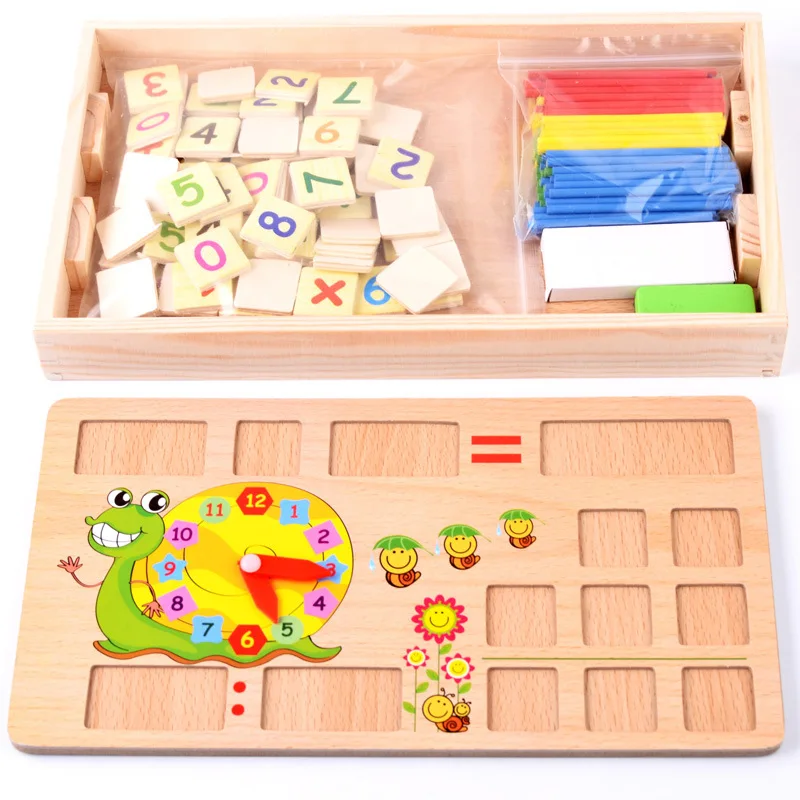 TS Multi-functional kids double sides board game early education digital computing learning box children math wooden toy