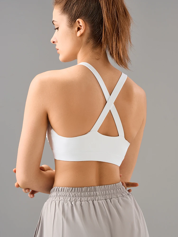 New Fitness Workout Gym 20 Spandex 80 Nylon Breathable Pleated Spandex Cross Back Custom Logo Yoga Sports Bra For Women
