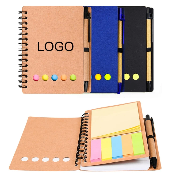 Wholesale High Quality Diary Custom Printing Size Sticky Notes Kraft Paper Cover Spiral School Notebook