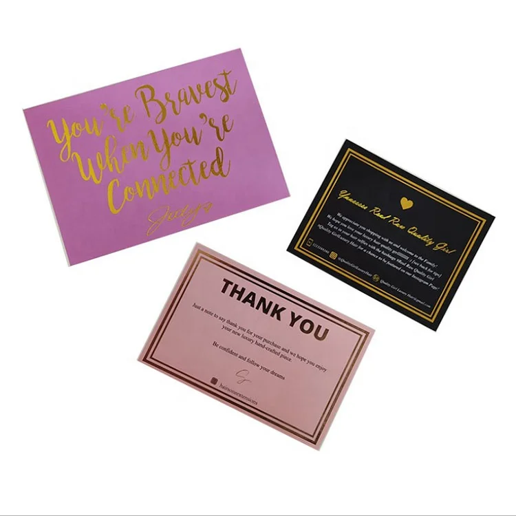 Personalized creative high quality custom printable thank you cards gold foil product packaging insert thank you cards/notes