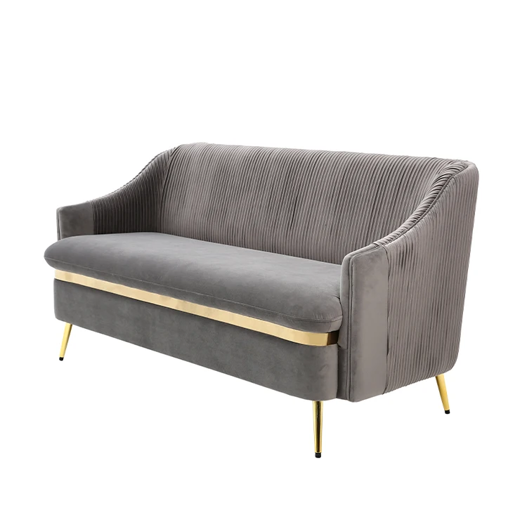 
Chinese Manufacture Modern Design European Style Velvet Fabric Sofa Couch With Gold Legs 