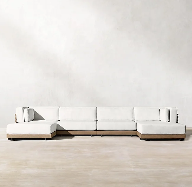 
Modern Rattan Wood l Shaped Grey Couch Living Room Garden Set Furniture Sofa Bed Outdoor Sofa 