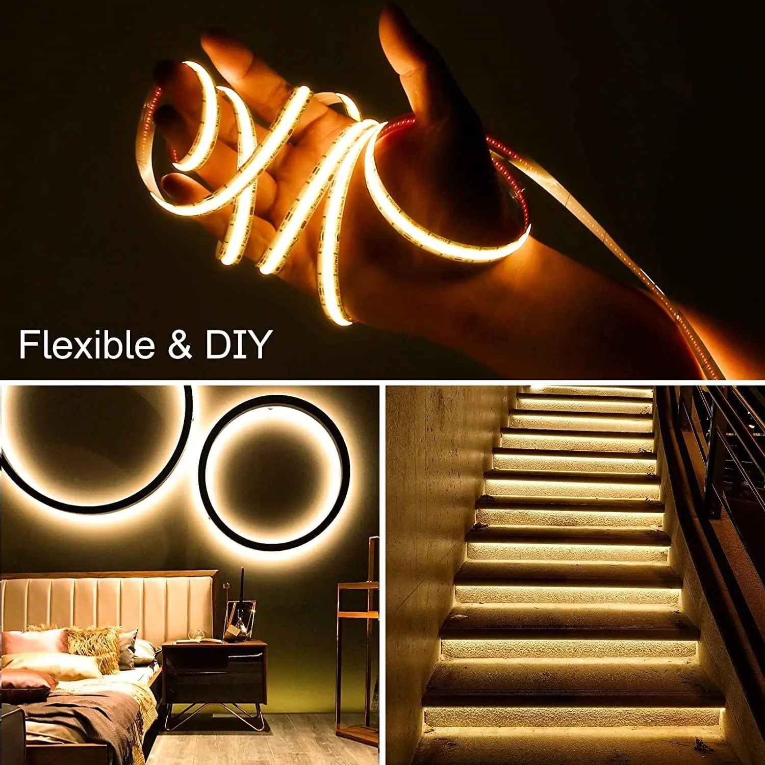COB led strip light 12v 24v 320led 480led 5 meters 3 years warranty flexible light COB led strip