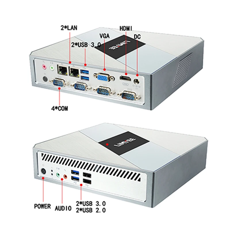LIMYEE Fanless Dual Lan Mini Pc 32Gb Ram 4Com J6412 Cpu Small Computer Industrial Box Pc With 5G Lte Slot