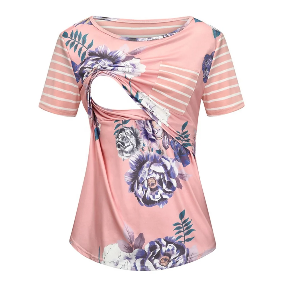 Женский топ для кормящих матерей одежда с цветочным принтом Футболка с коротким длинным рукавом для грудного вскармливания