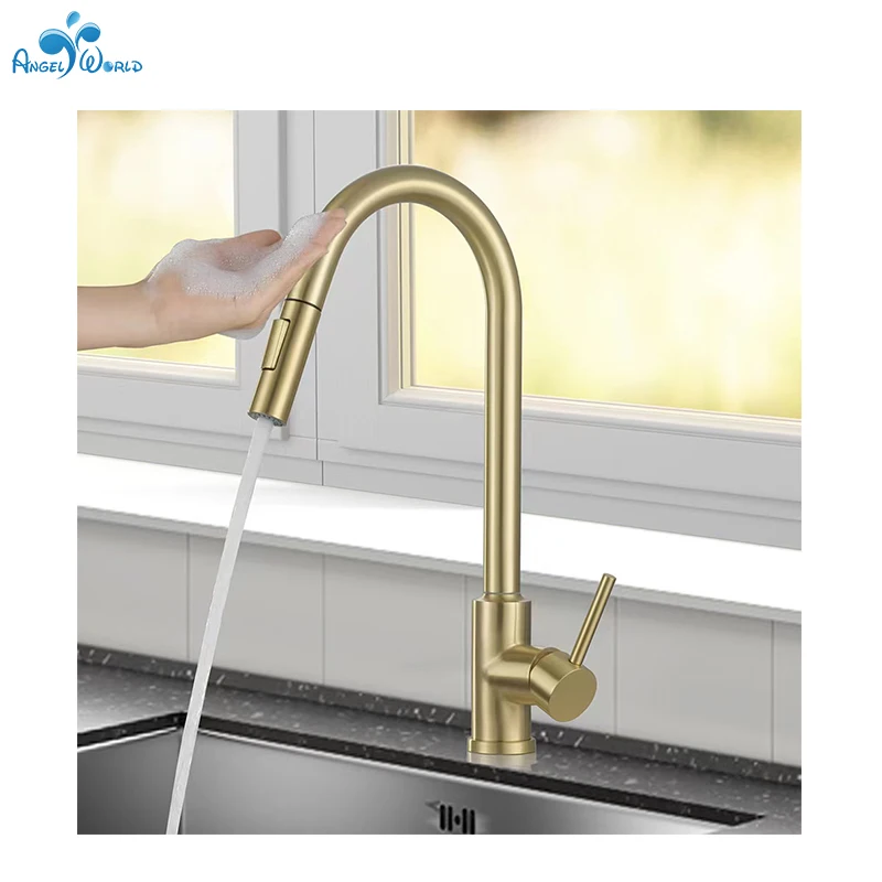Wholesale Gold Bathroom Faucet with Black Silver Sensing Hot and Cold Kitchen Show Faucet Ceramic Valve Core Pull out Spray