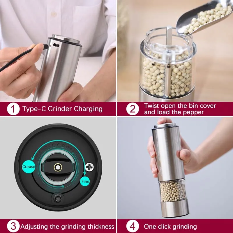 Rechargeable stainless steel salt and pepper grinder salt and pepper electric grinder pepper and salt grinder