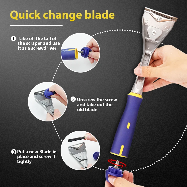 Extendable Razor Scrapers 4 Blades Storage Putty Adhesives Glue Removal Car Wall Window Glass Ice Film Poster Paint Clean Tool