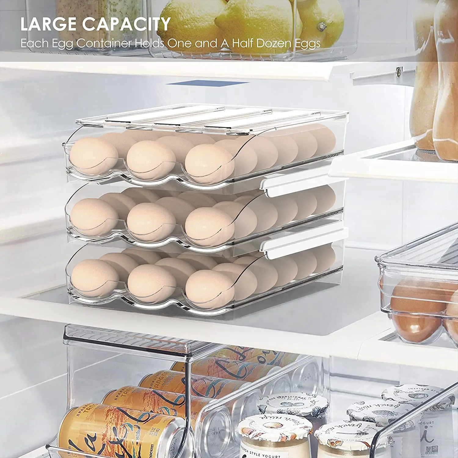 Large Capacity Egg Holder for Refrigerator Egg Fresh Storage Box for Fridge Egg Storage Container Organizer Bin