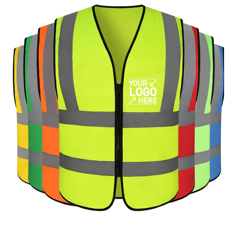 Wholesale High Visibility Knitted Safety Reflective Vest with Pockets and Zipper