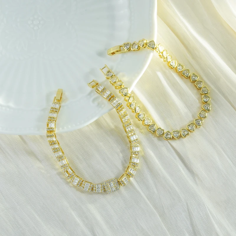 Luxury Iced Out 18K Gold Plated Brass Micro Paved Zircon Copper Adjust Beaded Charm CZ Cuban Chain Tennis Bracelet For Men Women