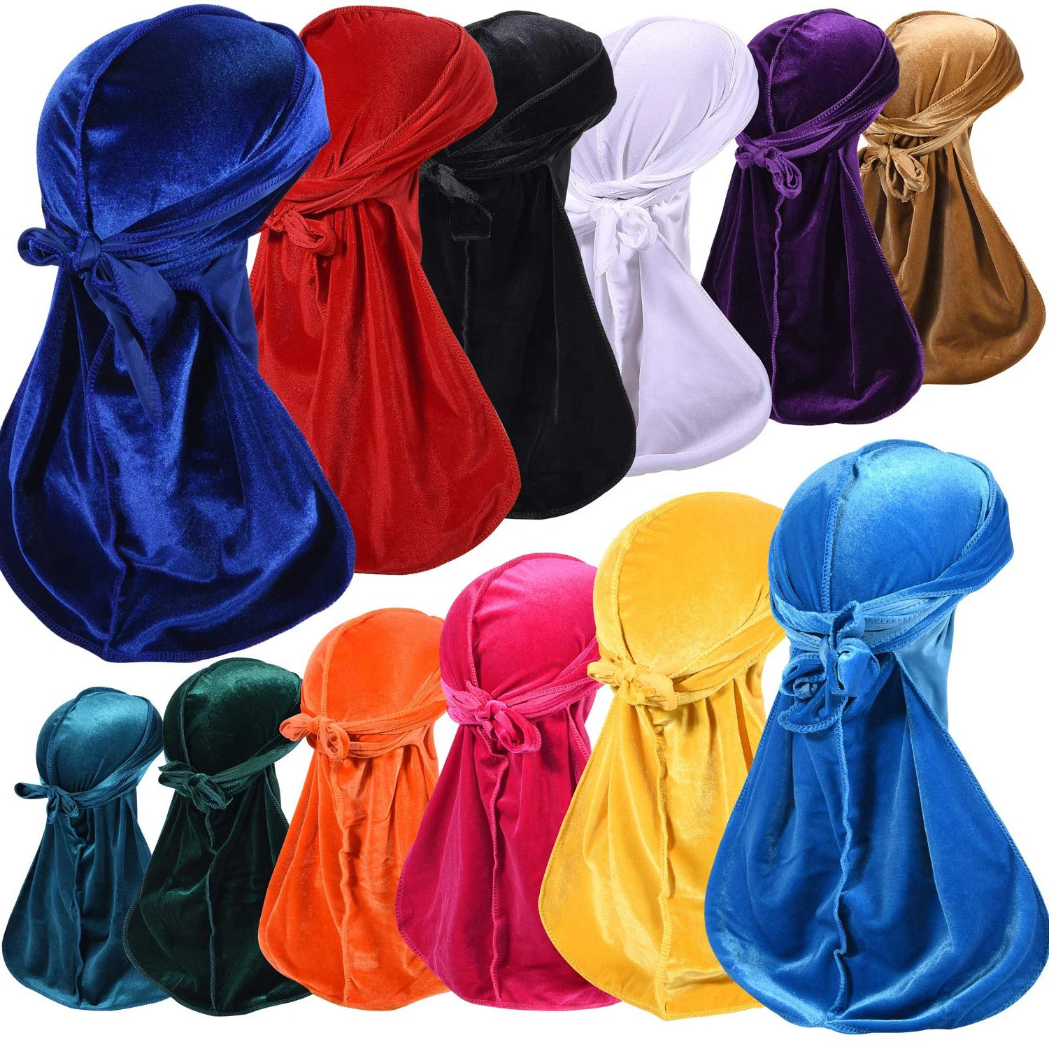 XM Designer Headbands And Bonnets Velvet Durags For Men Stretch Headwraps Crushed Waves Doo Rag